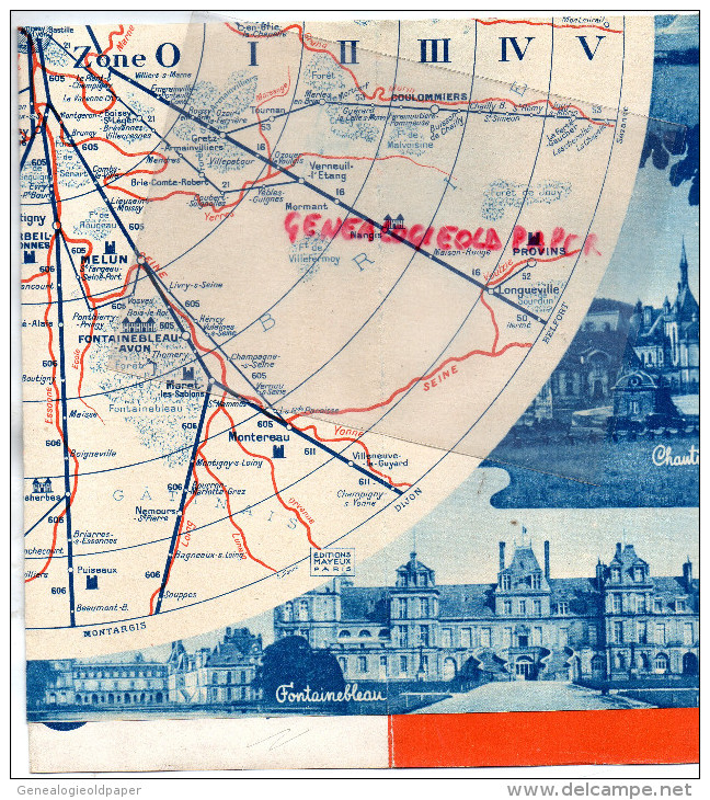 75 - PARIS - BEAU PLAN ILE DE FRANCE- SNCF- 1939-BEAUVAIS-CHANTILLY-FONTAINEBLEAU-VERSAILLES-MELUN-SENLIS-DREUX-CHARTRES