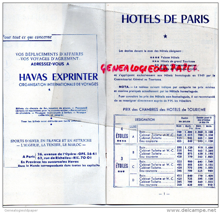 75 - PARIS - BEAU PLAN SYNDICAT INITIATIVE-CHAMPS ELYSEES- 1949- LISTE DES HOTELS -CRILLON-LUTETIA-LUXOR-BATACLAN- - Tourism Brochures