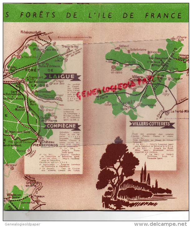 75 - PARIS -  BEAU PLAN FORETS ILE DE FRANCE- SNCF-1939-HALATTE-COMPIEGNE-VILLERS COTTERETS-FONTAINEBLEU-RAMBOUILLET-