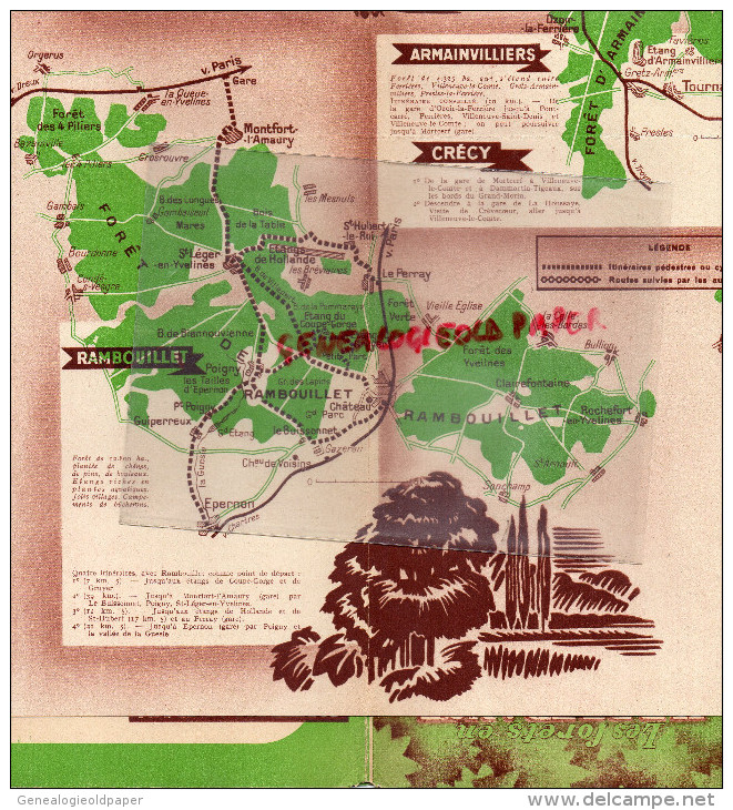 75 - PARIS -  BEAU PLAN FORETS ILE DE FRANCE- SNCF-1939-HALATTE-COMPIEGNE-VILLERS COTTERETS-FONTAINEBLEU-RAMBOUILLET-