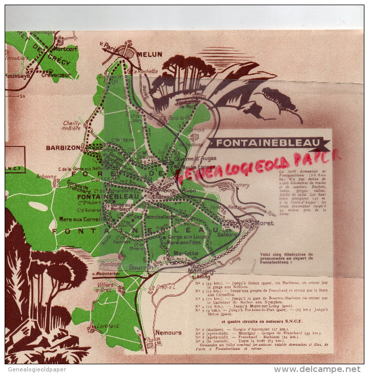 75 - PARIS -  BEAU PLAN FORETS ILE DE FRANCE- SNCF-1939-HALATTE-COMPIEGNE-VILLERS COTTERETS-FONTAINEBLEU-RAMBOUILLET-