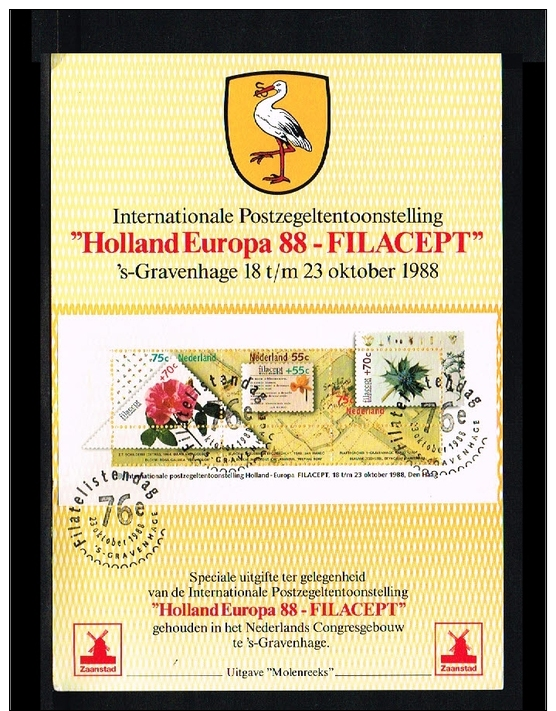 1988 - Netherlands Card NVPH 1414 - Exhibitions - Philatelic Exhibition - Holland Europa 88 - Filacept [D16_635] - Covers & Documents