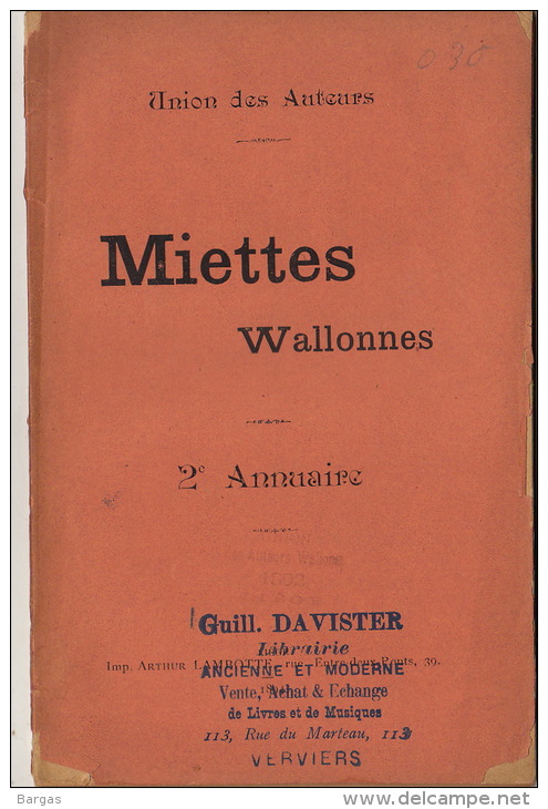 Littérature Wallonne 1894 Miettes Wallonnes Verviers Liège 48 Pages - 1801-1900