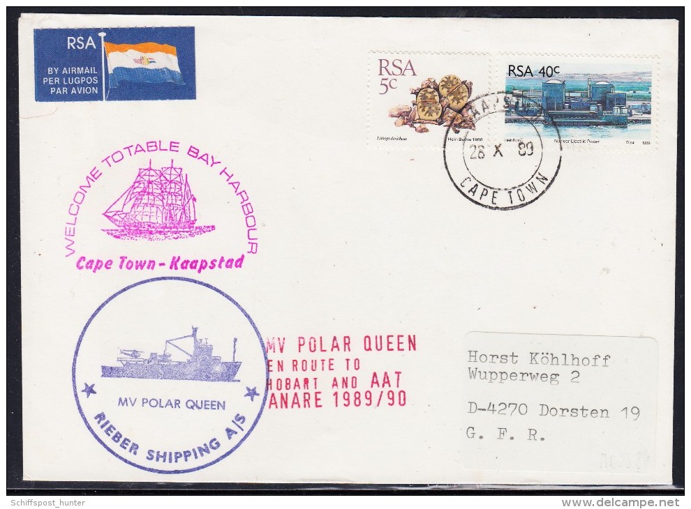 ANTARCTIC, AAT, M/V " POLAR QUEEN" Exp. 1989/90,28.10.1989 CapeTown, 3 Cachets , Look Scan !! 25.11-44 - Antarctic Expeditions