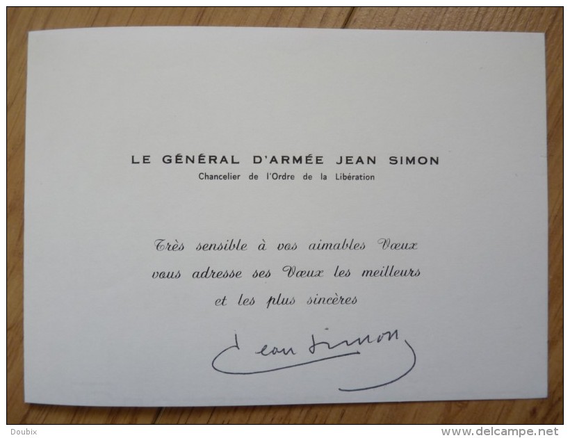 GENERAL Jean SIMON (1912-2003) COMPAGNON LIBERATION - Légion Etrangère - Algérie Indochine - AUTOGRAPHE - Autres & Non Classés