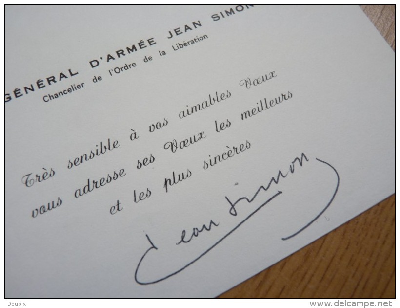 GENERAL Jean SIMON (1912-2003) COMPAGNON LIBERATION - Légion Etrangère - Algérie Indochine - AUTOGRAPHE - Autres & Non Classés