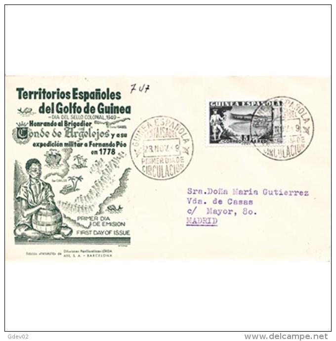 GUISPD276STV-LFTA307TAN.Guinea Guinee.GUINEA ESPAÑOLA.Dia Sello.Conde De Argelejo.1949 (Ed 276*) SPD.SOBRE DEL PRIMER - Cartas & Documentos