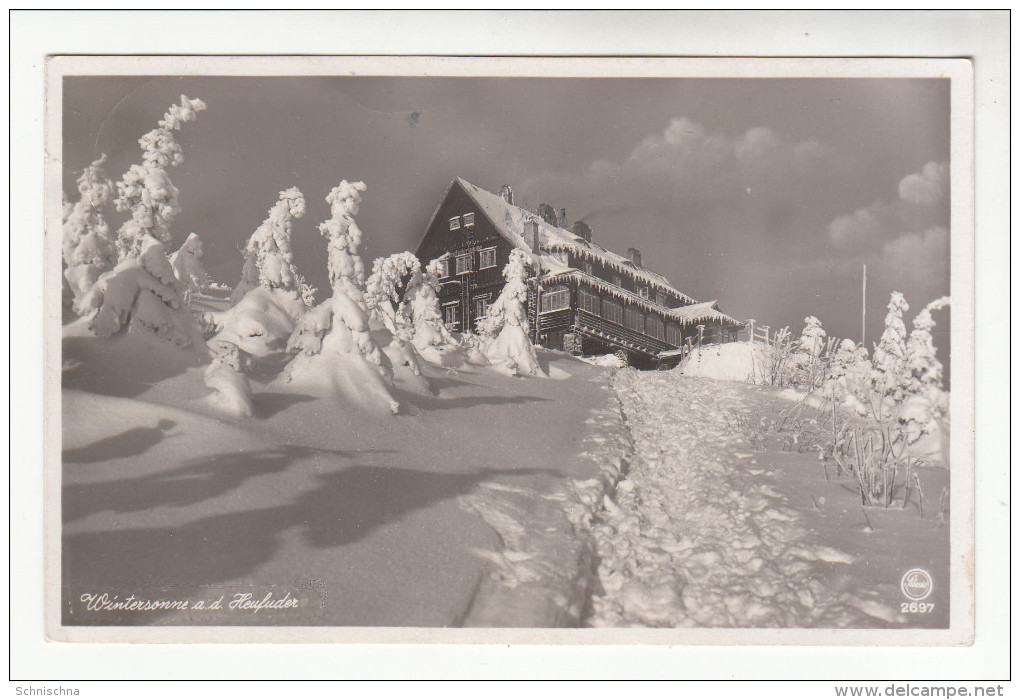 AK Heufuderbaude, Bei Bad Flinsberg, Isergebirge, Mit Landpost-Stempel1935 - Schlesien