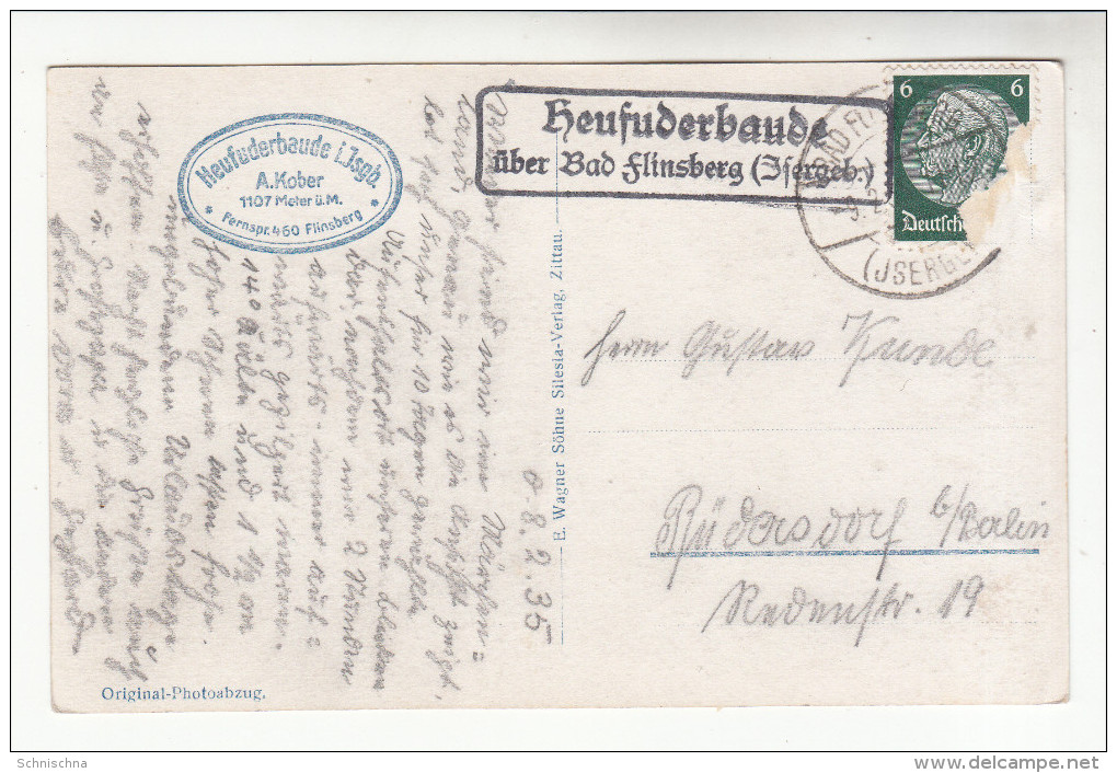 AK Heufuderbaude, Bei Bad Flinsberg, Isergebirge, Mit Landpost-Stempel1935 - Schlesien