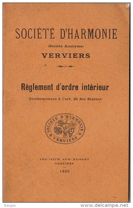 Société D´harmonie De Verviers Règlement D´ordre Intérieur 30 Pages - 1901-1940