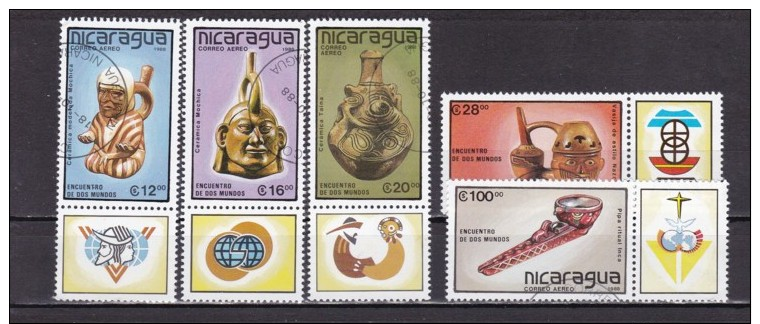 NICARAGUA - N°Y&T - Série Av 1253/7  - Les 5 Val -  Poteries Precolombiennes     - Oblit - Nicaragua