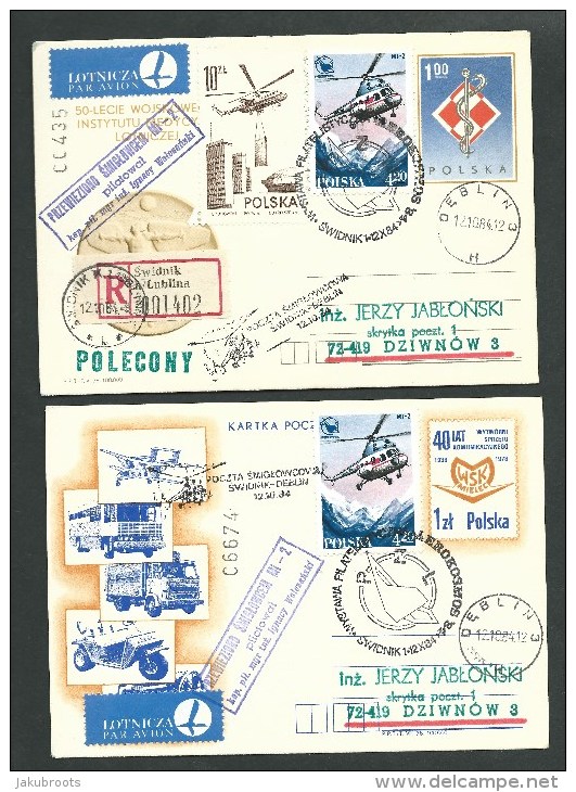 1984. TWO REGIST. ILLUSTRATED CARDS FROM PHILATELIC EROKOSMOS  EXHIBITION - Aviones