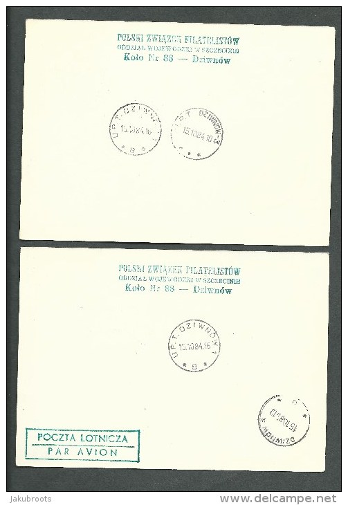 1984. TWO REGIST. ILLUSTRATED CARDS FROM PHILATELIC EROKOSMOS  EXHIBITION - Aviones