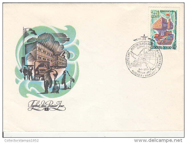 32839- RUSSIAN ANTARCTIC RESEARCH STATION, PENGUINS, COVER FDC, 1981, RUSSIA - Onderzoeksstations