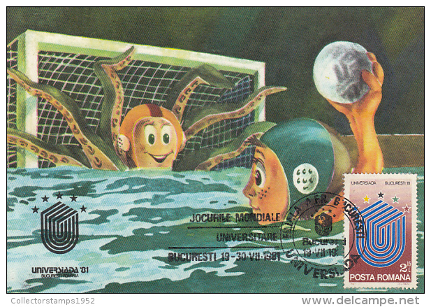 32879- WATER POLO, WORLD UNIVERSITY GAMES, MAXIMUM CARD, 1981, ROMANIA - Wasserball