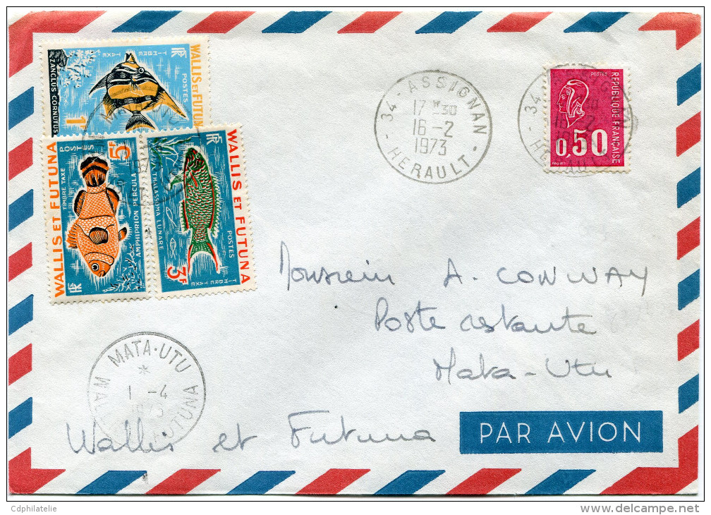 WALLIS ET FUTUNA LETTRE PAR AVION DEPART ASSIGNAN 16-2-1973 TAXEE A L´ARRIVEE A MATA-UTU 1-4-1973 WALLIS ET FUTUNA - Storia Postale