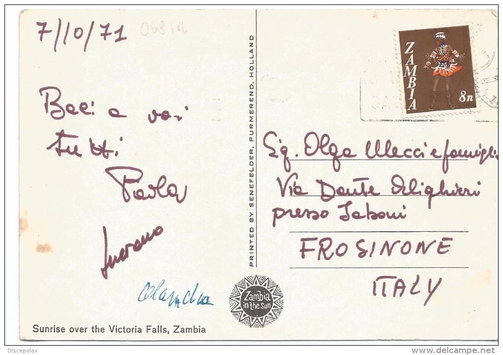 O68 Zambia - Victoria Falls - Sunset Coucher Tramonto - Nice Stamps Timbres Francobolli / Viaggiata 1971 - Zambie