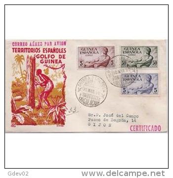 GUICA311STV-LFT4020TFSC.Guinea Guinee GUINEA ESPAÑOLA.INDIGENAS Y TAM TAM.1952.( Ed 311/3º) SOBRE DEL PRIMER DIA CIRCULA - Otros & Sin Clasificación