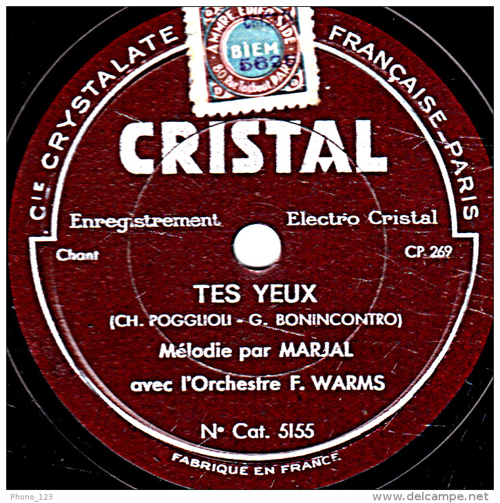 78 Trs - 25 Cm - état B -  MARJAL - TES YEUX - HISTOIRES DE POUPEES - 78 Rpm - Schellackplatten