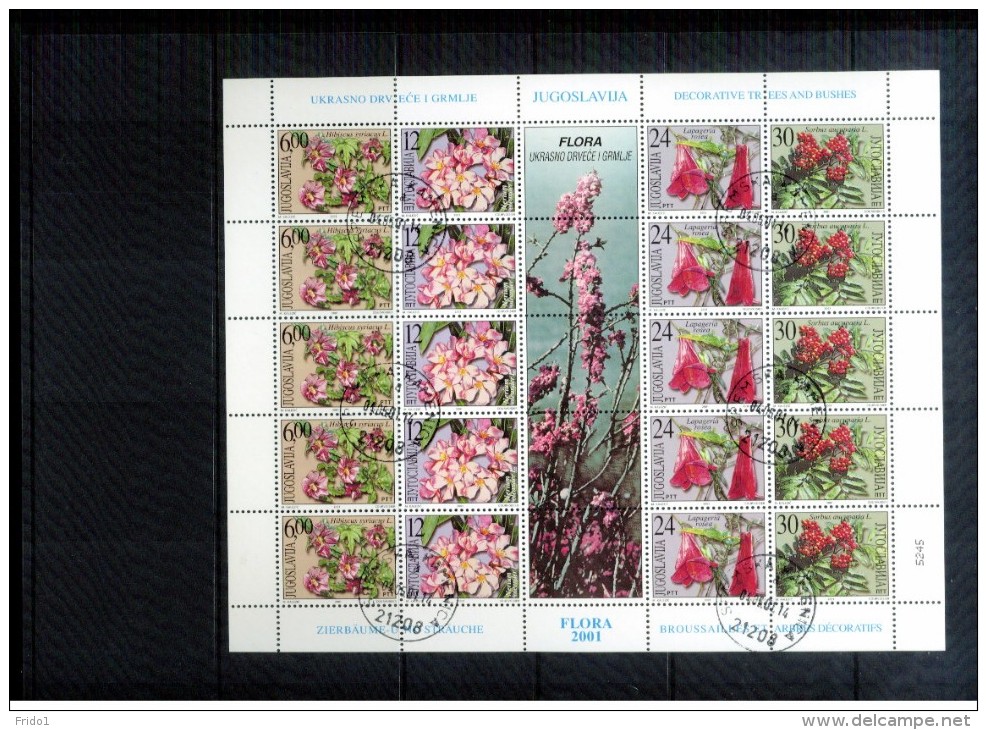 Jugoslawien / Yugoslavia / Yougoslavie 2001 Michel 3027-30 Blumen / Flowers Kleinbogen / Sheet Gestempelt / Fine Used - Gebraucht