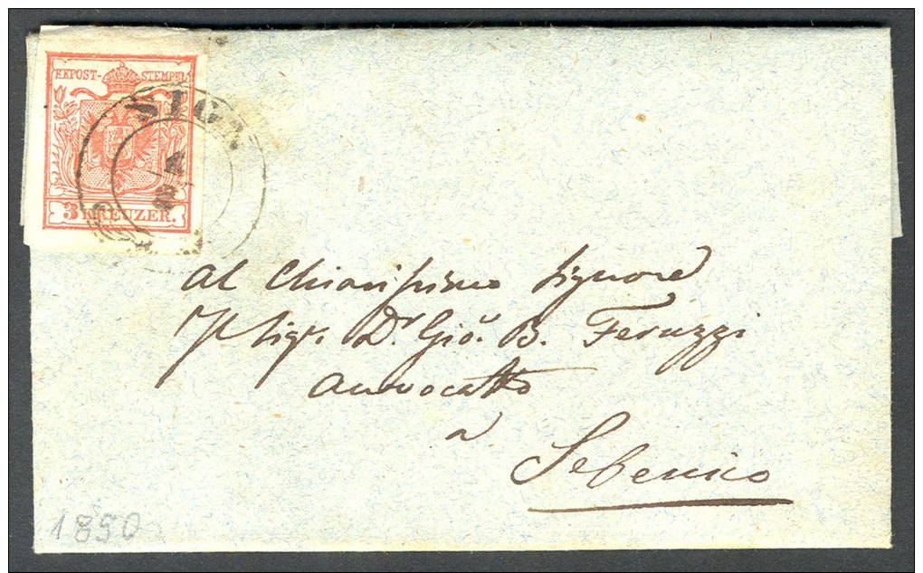 Austria, 1850, Dalmatia, Croatia, Letter From Sign (Sinj) To Sebenico - Autres & Non Classés