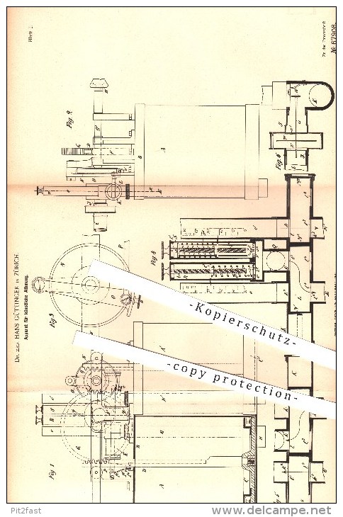 Original Patent - Dr. Med. H. Güttinger , Zürich , 1892 , Apparat Für Künstliche Atmung , Beatmung , Atmen , Medizin !! - Historical Documents