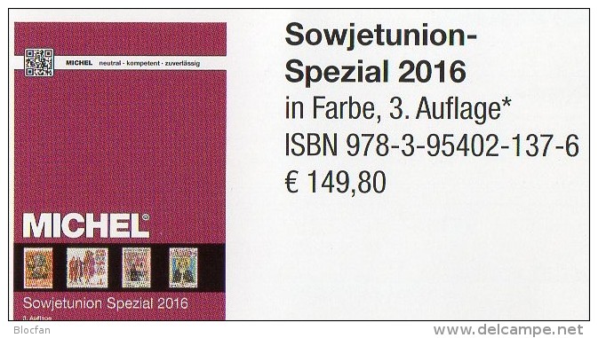 MlCHEL Sowjetunion Spezial Briefmarken Katalog 2016 New 150€ Porto/Lokal/Gebühren-Marken Special Catalogues USSR CCCP SU - Matériel