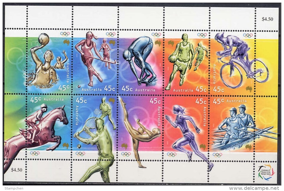 Australia 2000 Olympic Games Stamps S/s Rowing Hockey Cycling Tennis Horse Equestrian Basketball Water Polo - Zomer 2000: Sydney