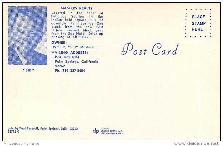 257415-California, Palm Springs, Masters Realty Office Building, Paul Pospesil By Dexter Press No 73775-C - Palm Springs