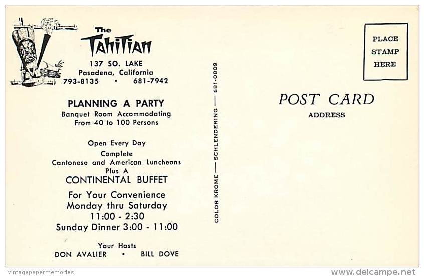 257419-California, Pasadena, The Tahitian Restaurant, Tiki Interior, Schlendering - Other & Unclassified