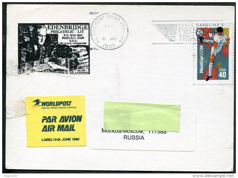 USA World Cup 94 Football Fussball Soccer Stamp On 1995 Postcard To Moscow Russia - 1994 – Estados Unidos