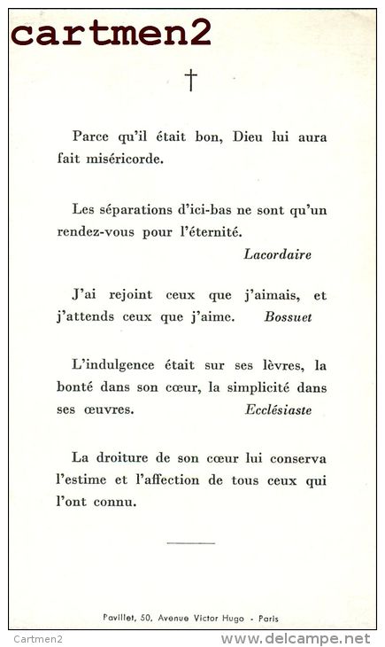 FAIRE-PART DE DECES PAUL COUVREUR ABBEE PERREYVE CARVIN - Décès