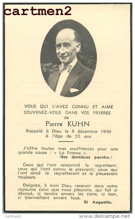 FAIRE-PART DE DECES PIERRE KUHN LIBRAIRIE ST-JEAN VIRICEL-VACHER LYON - Todesanzeige