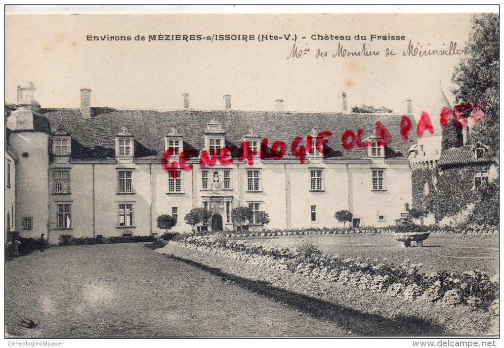 87 - MEZIERES SUR ISSOIRE - MEZIERE - CHATEAU DU FRAISSE - M. DES MONSTIERS DE MERINVILLE -COUSINE EDMEE- J. ROUX - Meziere Sur Issoire