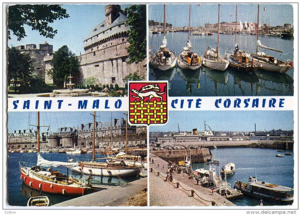 Saint-Malo Cité Corsaire - Le Château, Yachts Au Mouillage, Bassin Des Yachts, Embarcadère - écrite Et Timbrée - 2 Scans - Saint Malo
