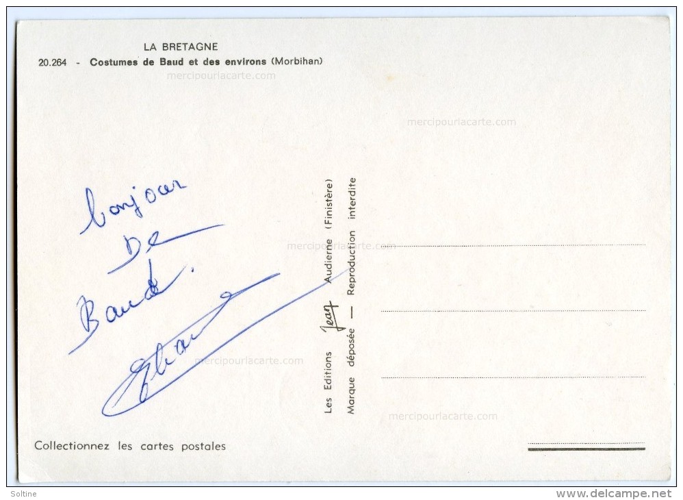 La Bretagne - Costumes De Baud Et Des Environs (Morbihan) - écrite Non Timbrée - 2 Scans - Baud