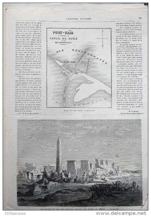 UNIVERS ILLUSTRÉ N° 775 / 20-11-1869 LESSEPS PARIS ÉLECTIONS HALLE JOURNAUX BISBAL LOUXOR SUEZ HASBEYA ARCHE JERUSALEM