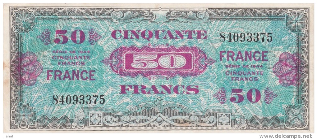 - BILLETS - TRESOR - VERSO  FRANCE - SERIE DE 1944 - 50 F - N° 84093375 - - 1945 Verso Francia