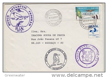 Brazil 1989 Cover Base Cdte Ferraz Ca Dutch Antarctic Program, Ca Napo Barao De Teffe (26254) - Onderzoeksstations