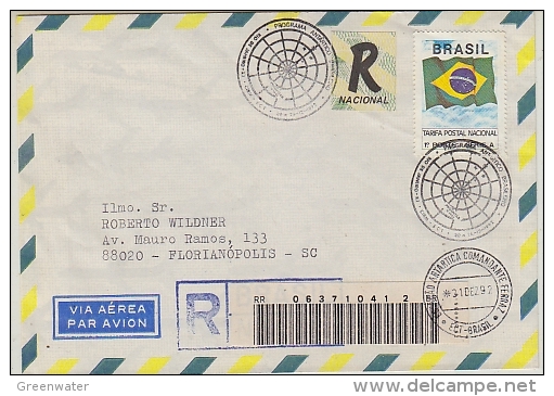 Brazil 1992 Registred Cover Base Cde. Ferraz (26256) - Bases Antarctiques