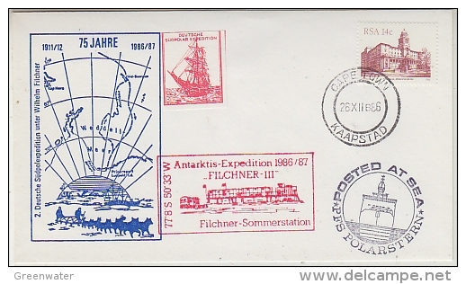 South Africa 1986 Antarktis-Expedition Filchner III Cover Ca Cape Town 26 XII 86 Label Deutsche Sudpolar Exp. (26258) - Expéditions Antarctiques