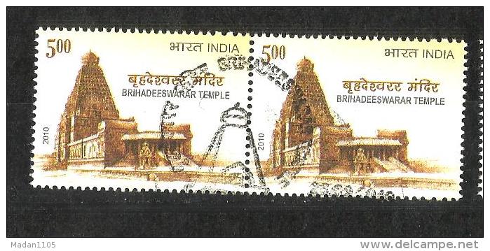 INDIA, 2010, FIRST DAY CANCELLED, PAIR, Brihadeeswarar Temple Thanjavur, 1000 Years Of Completion,  1 V - Oblitérés