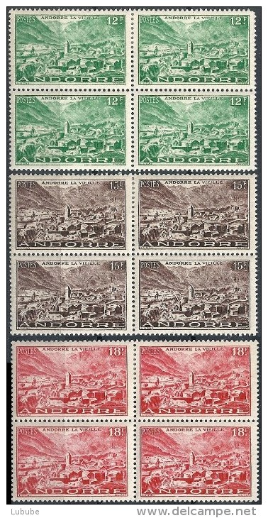Viererblocks  "Landschaften"  (12 F./15 F. + 18 F.)             1949 / 51 - Unused Stamps