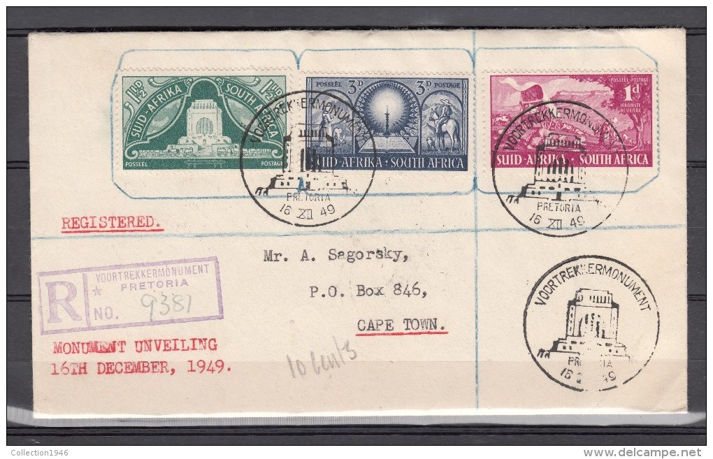 South-Africa 1949,3V,voortrekker Monument Set,on Registered Cover To Cape Town(L1961) - Africa (Other)