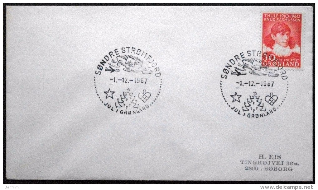 Greenland  Special Cancel Cover 1967 Christmas Postmark SDR. Strømfjord      ( Lot  5970 ) - Lettres & Documents