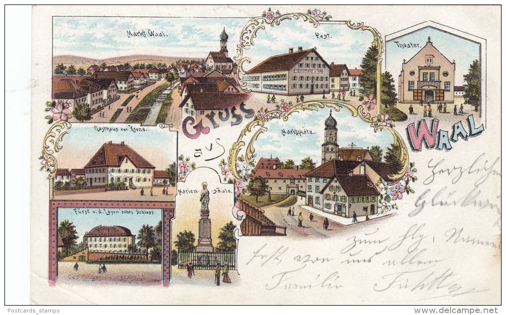 Waal Im Allgäu, Farb-Litho Mit Postamt, 1901 - Buchloe