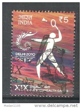 INDIA, 2010, FINE USED, First Day Cancelled, XIX Commonwealth Games,  Badminton, 1 V - Gebruikt