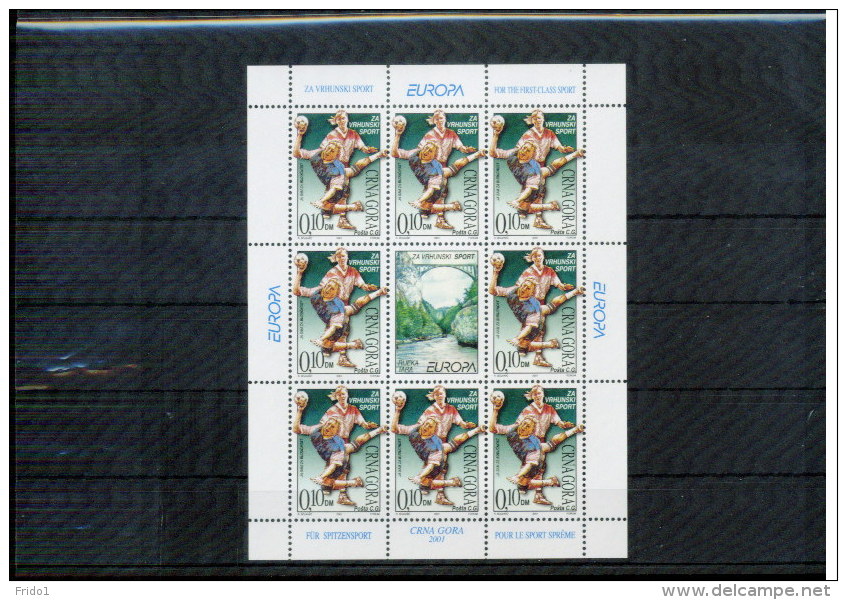 Montenegro 2001 Sport Zuschlagmarke / Tax Stamp Kleinbogen / Sheet Of 8 + Label Postfrisch / MNH - Handball