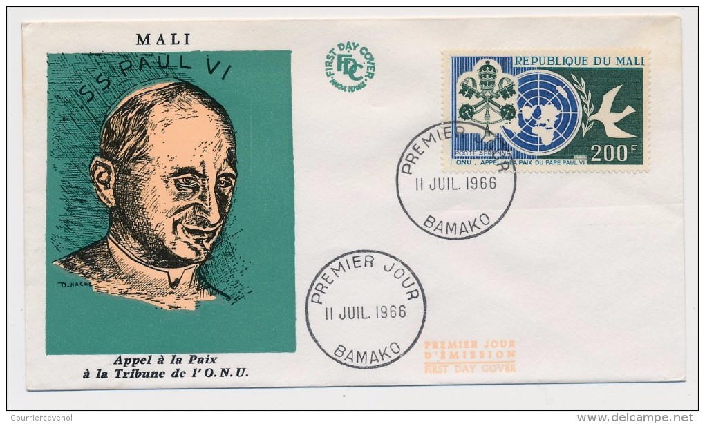 MALI - Enveloppe FDC => Appel à La Paix Onu - Pape Paul VI - Bamako - 11 Juillet 1966 - Papi