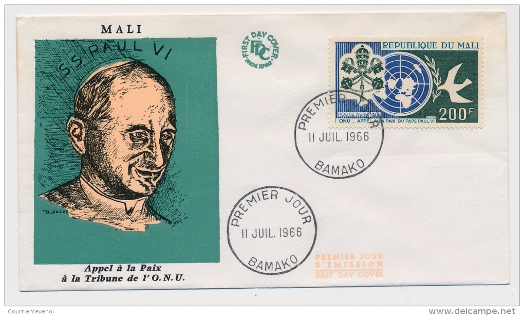 MALI - Enveloppe FDC => Appel à La Paix Onu - Pape Paul VI - Bamako - 11 Juillet 1966 - Malí (1959-...)